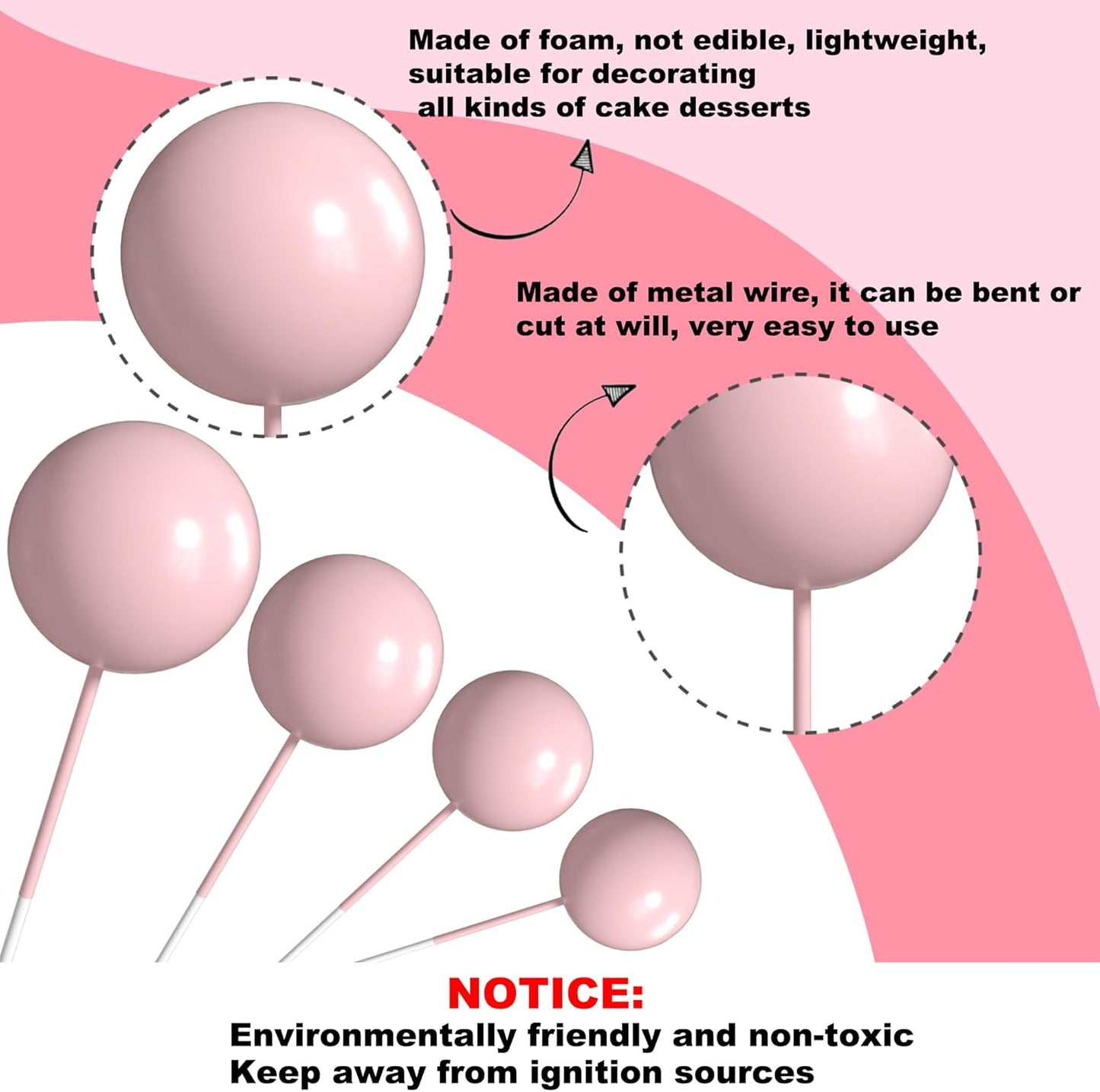 36 Pack Pink Balls Cake Topper Decorations Foam Balloons Cake Decorations Sticks Mini Balloons Cake Toppers Balls Cake Picks for Baby Shower Wedding Anniversary Birthday Party Decorations