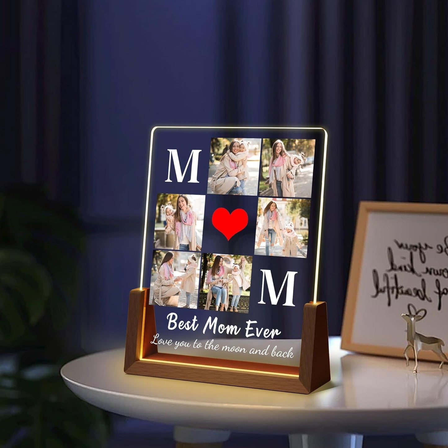 Personalized Mothers Day Birthday Gifts For Mom, Custom Best Mom Ever Gifts From Daughter Son Husband, Customized LED Plaque Picture Frame With Photo Name For Mama Grandma Wife Women Christmas Gift