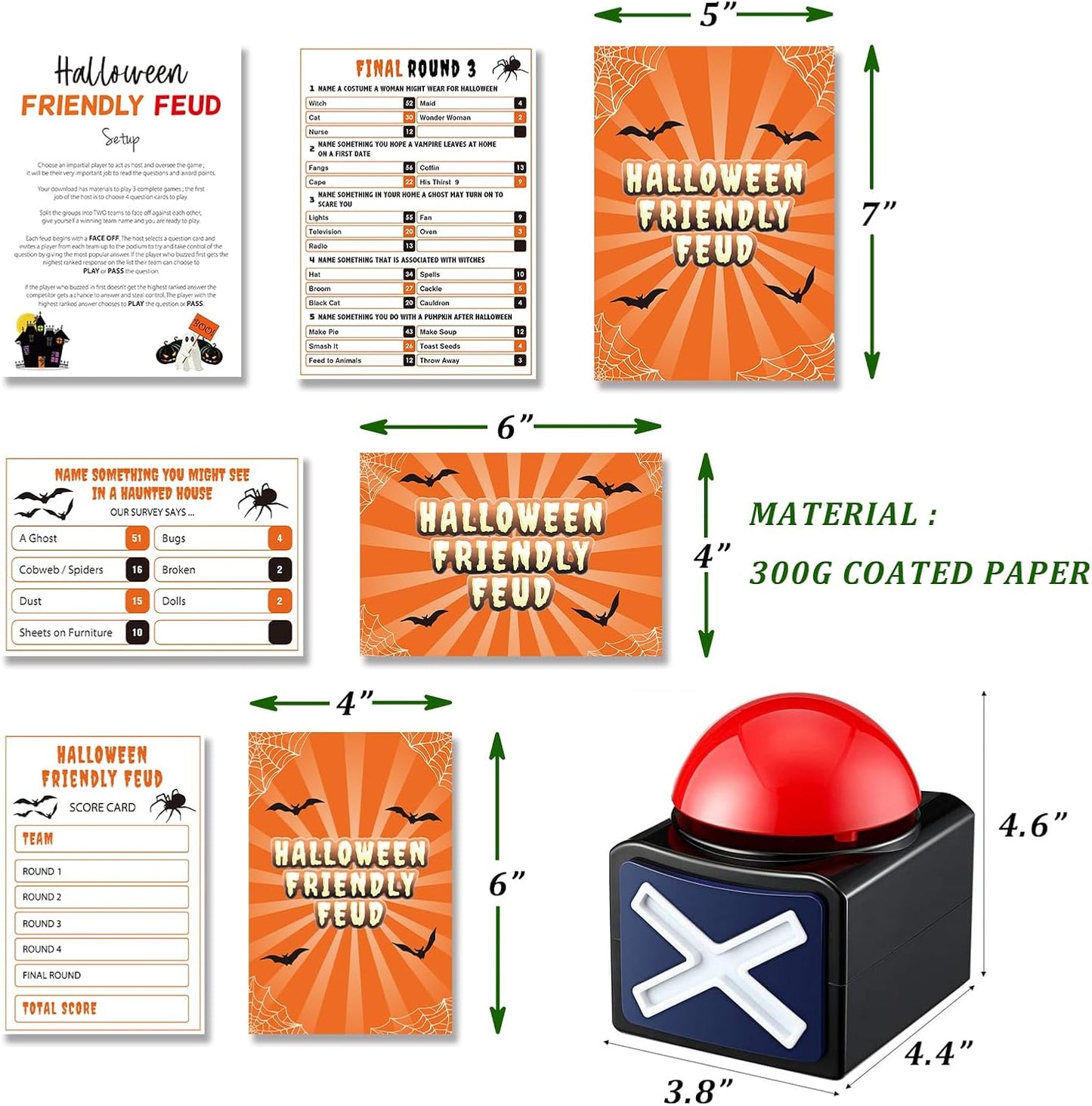 Halloween Friendly Feud Game with Two Buzzers, Halloween Party Supplies, Holiday Group Game - SC003-B