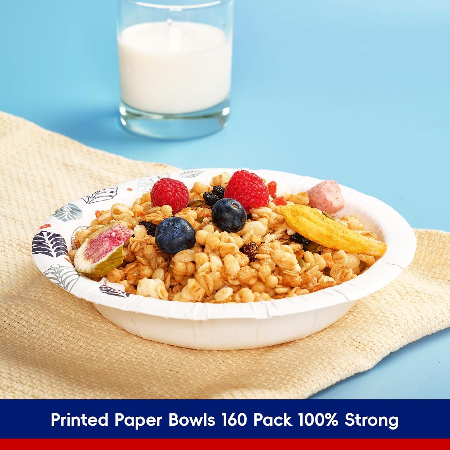 JOLLY CHEF 160 Count Paper Bowls 20 oz Soak Proof and Cut Proof Microwave Safe Heavy Duty Leaf Printed Disposable Bowls for Dinner or Thanksgiving