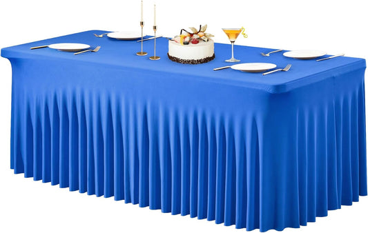 PARTISKY Royal Blue Spandex Tablecloth for 4ft Rectangle Tables, Stretchable Table Cover Skirt for Folding Tables Weddings Parties Banquets Events Trade Shows and Dessert Table