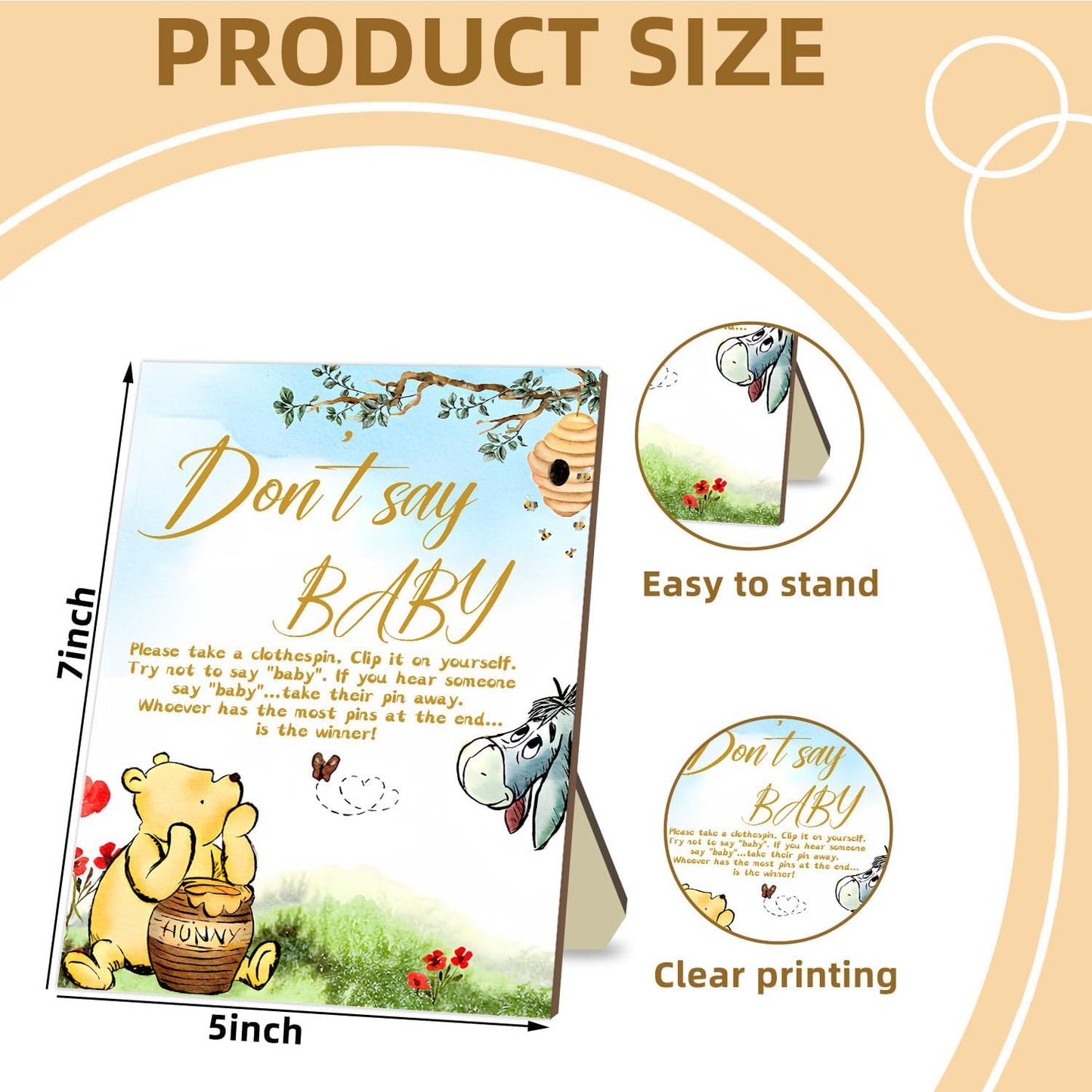 the Pooh Baby Shower Game Set, Include 1 Winnie Don't Say Baby Game Sign and 20 Mini Winnie Clothespins, Baby Shower Game Decor, Baby Shower Party Decorations Supplies