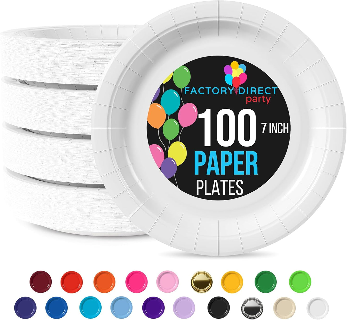 Exquisite Party Solids White Paper Plates Disposable Heavy Duty 7 Inch White Disposable Plates For Party 100 Pcs Heavy Duty 350 GSM, Birthday Supplies