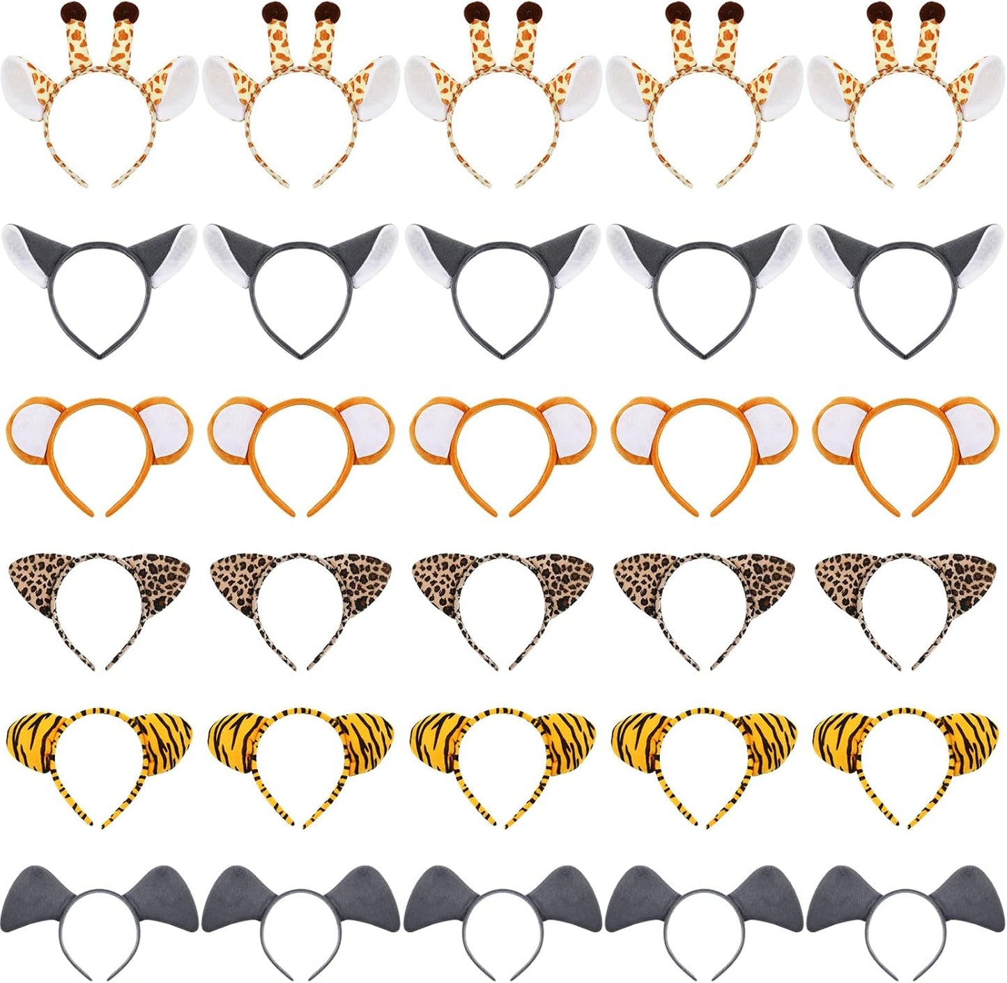 Kigeli 30 Pcs Jungle Animal Safari Ears Headbands for Hair Hoops Photo Booth Props One Birthday Halloween Favors