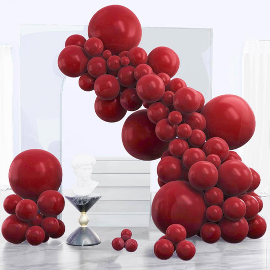 PartyWoo Burgundy Balloons 140 pcs Different Sizes Pack of 18 12 10 5 Inch Dark Red Maroon Fall Balloon Arch Kit Garland for Graduation Thanksgiving Valentine's Day Birthday Party Decorations Red-Y62