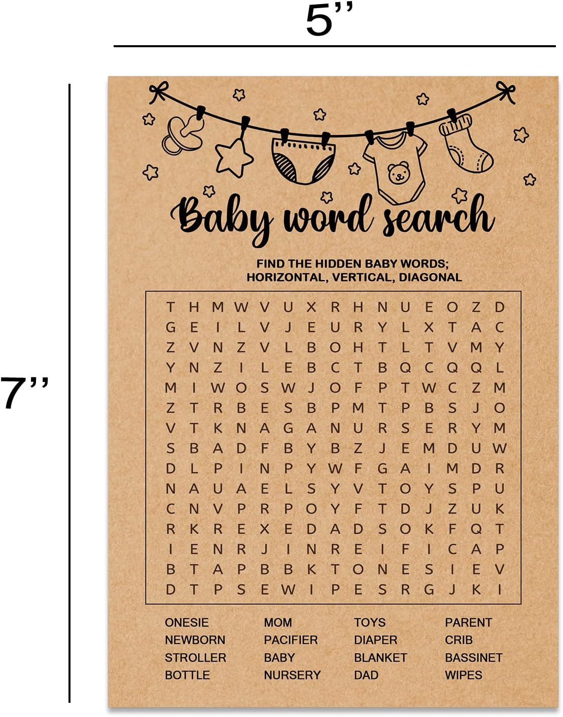 Baby Shower Game, Baby Word Search Game Cards, Baby Shower Party Games Supplies & Activities, Party Activities Ideas Supplies, Baby Shower Ideas, 30 Game Cards Included, Kraft