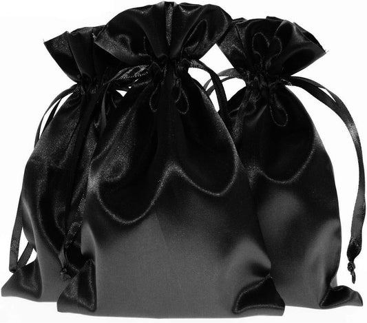 6" x 9" Black Satin Gift Bags, Jewelry Bags, Wedding Favor Drawstring Bags Baby Shower Christmas 50 per Pack