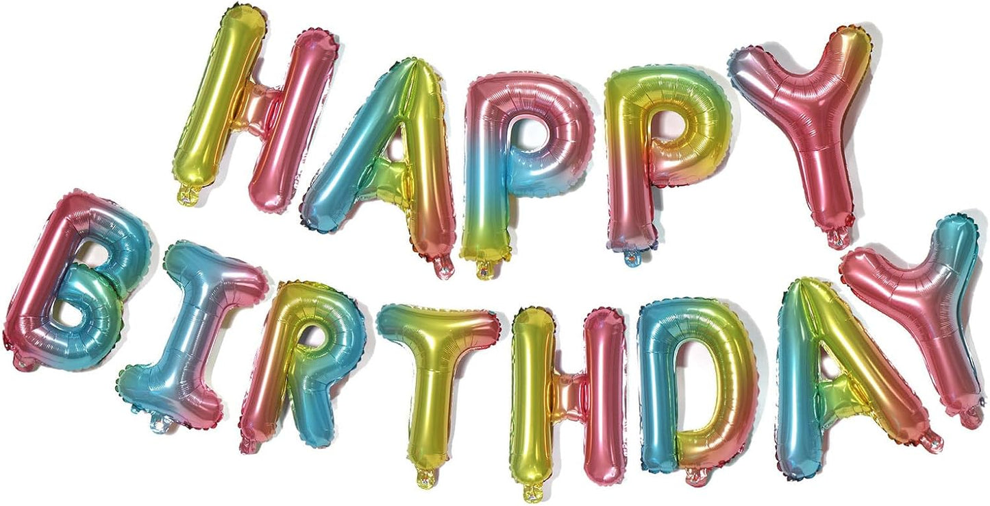 KALOR Colorful Pink Happy Birthday Balloons, 16 Inch Mylar Foil Letters Sign Banner, Reusable Balloon for Girls Boys Kids & Adults Birthday Decorations