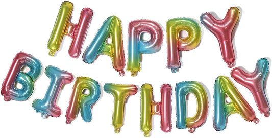 KALOR Colorful Pink Happy Birthday Balloons, 16 Inch Mylar Foil Letters Sign Banner, Reusable Balloon for Girls Boys Kids & Adults Birthday Decorations