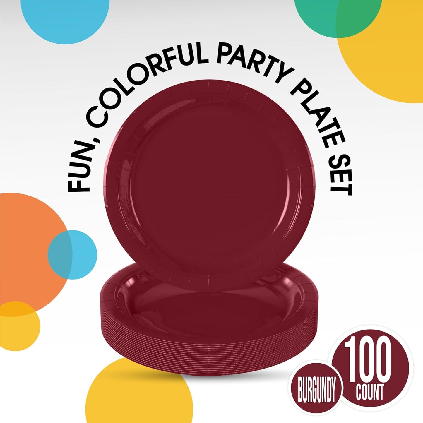Exquisite Burgundy Paper Plates Disposable Heavy Duty 9 Inch Burgundy Disposable Plates For Party 100 Pcs Heavy Duty Paper Plate 350 GSM, Birthday Party Supplies Plate Set
