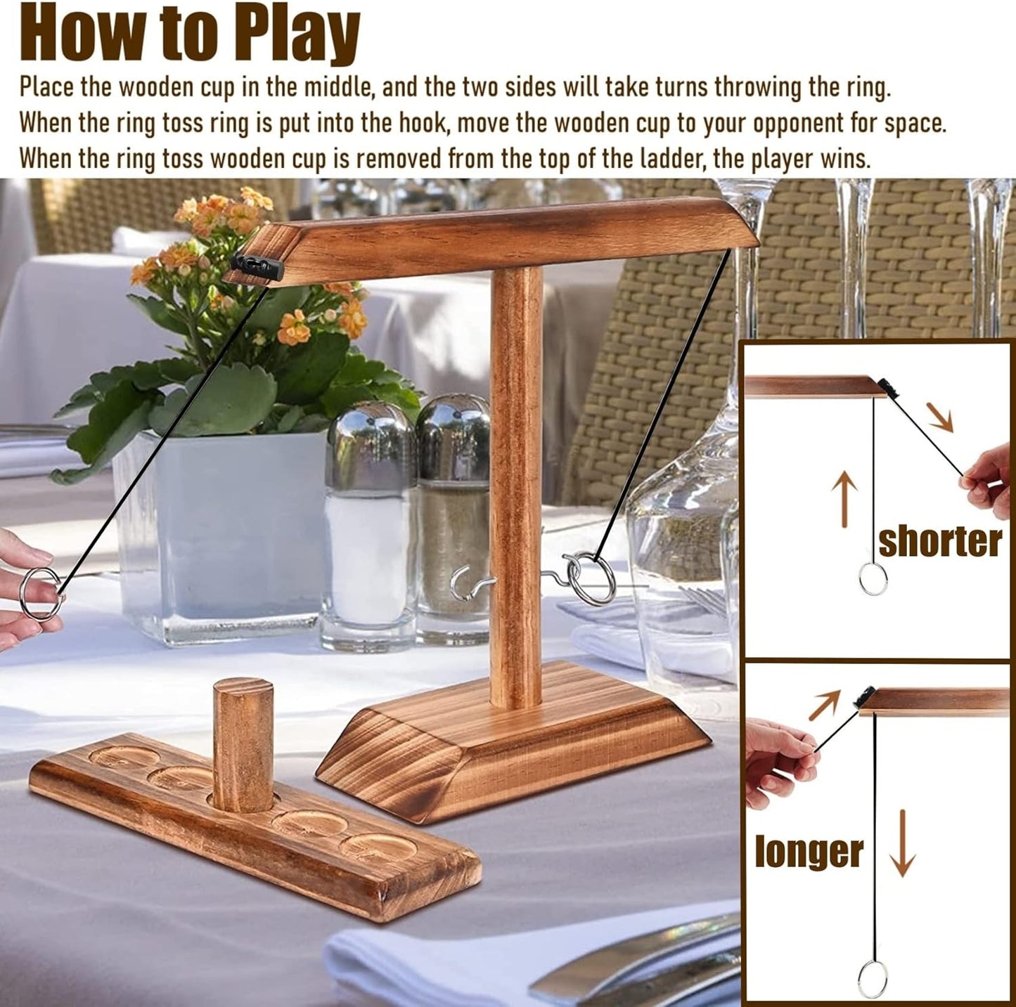 Hook and Ring Game with Shot Ladder, Ring Toss Game for Adults, Wooden Ring Hook Tossing Game Yard Games, Indoor Outdoor Games for Adults Party, Home, Patio