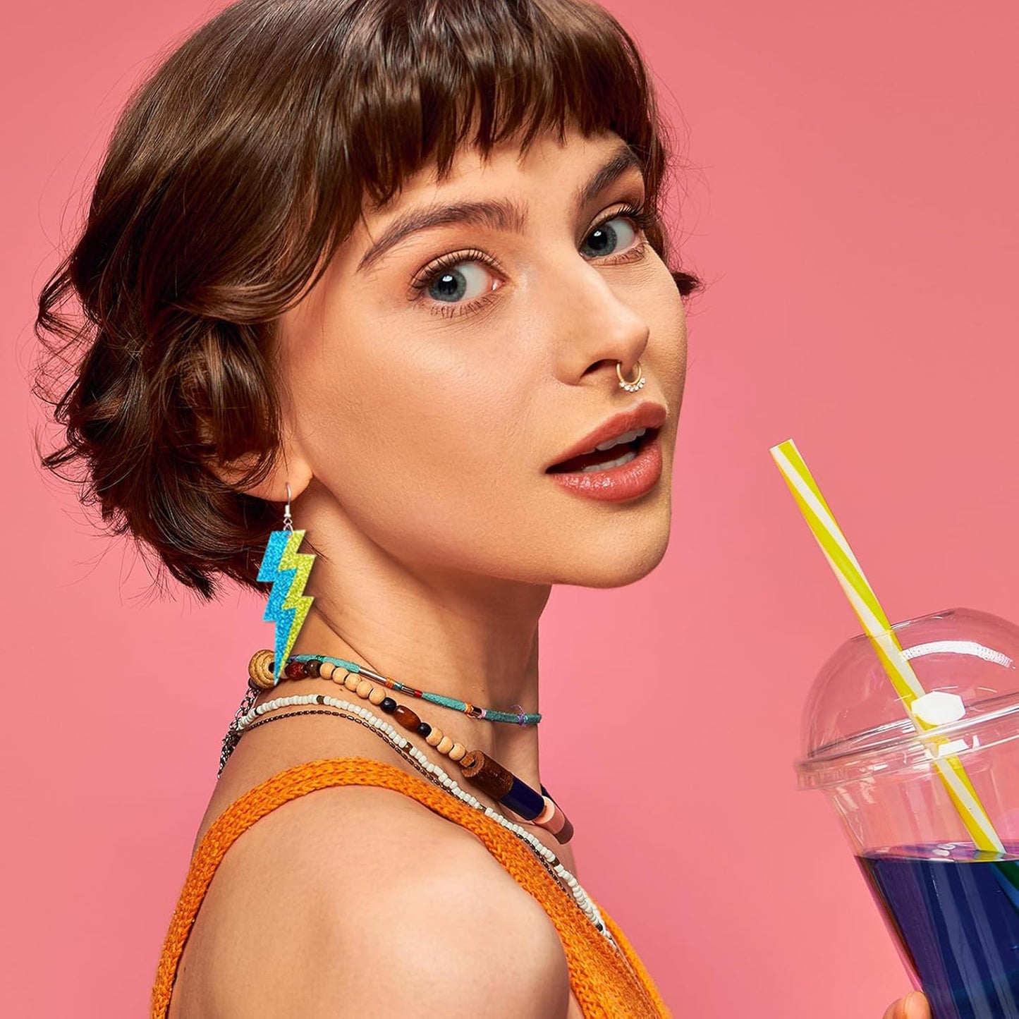 80s Neon Earrings for Women Acrylic Lightning Bolt Drop Earrings Retro 80s 90s Glow Party Accessories Neon Jewelry for Halloween Costume Outfit