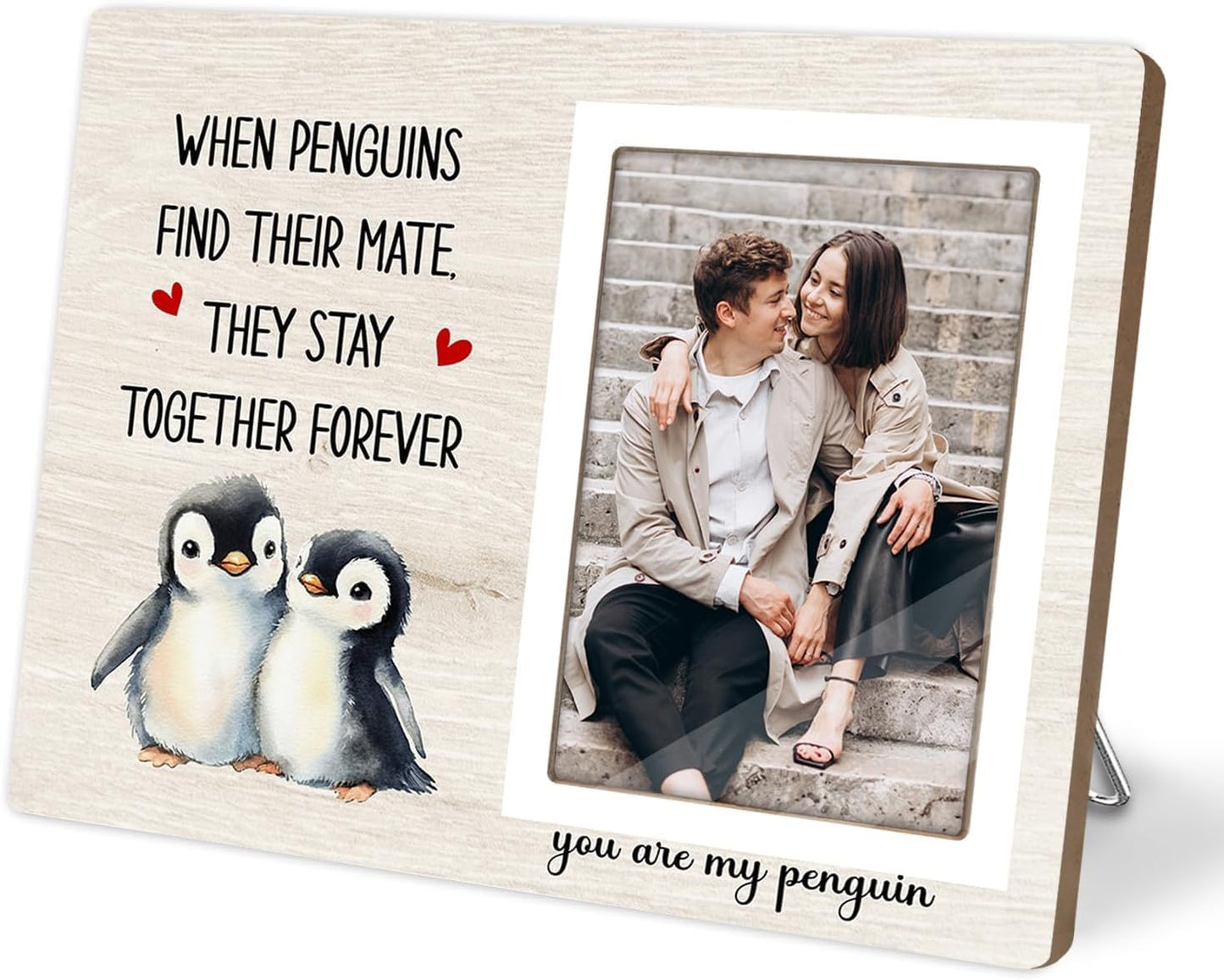 Penguin Gifts, Engagement Picture Frame, Wedding Gifts for Couple, Valentine's Gift for Him Her, Anniversary Couple Gifts, Penguin Love Gifts Photo Frame, fits 4x6 Photo, when Penguins Find Their Mate They Stay Together Forever