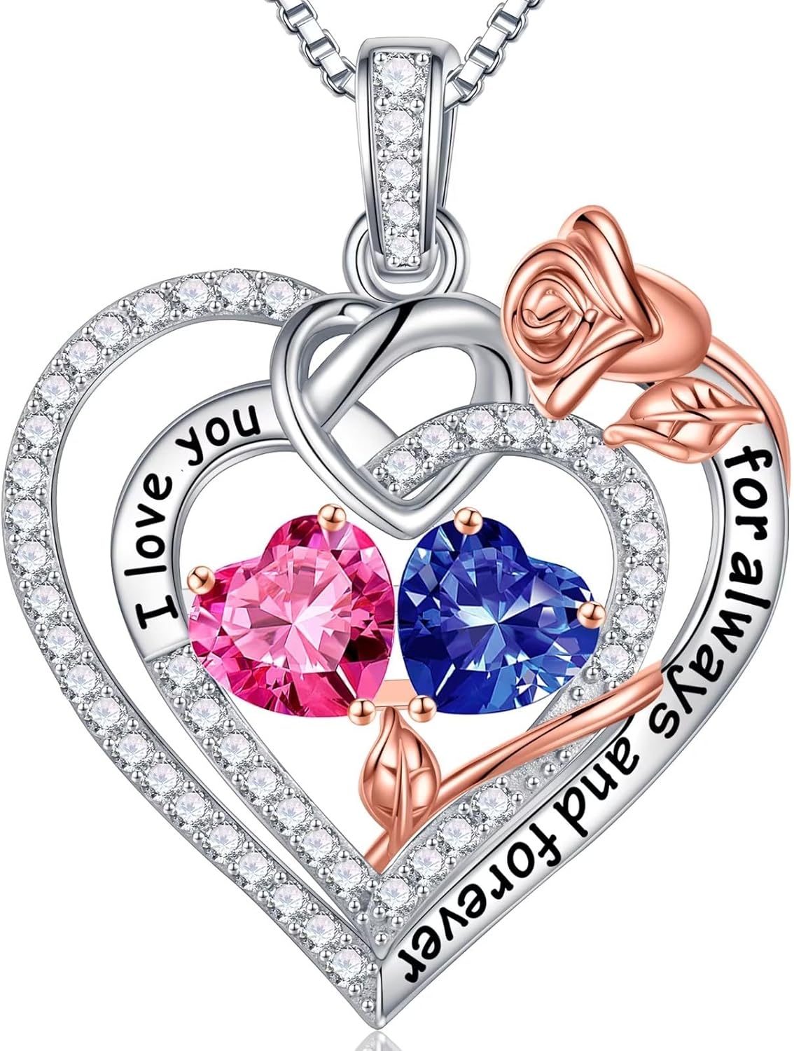 Iefil Christmas Gifts for Wife Women - 925 Sterling Silver Double Birthstone Necklace, Anniversary Birthday Gifts for Women, Jewelry Gift for Wife Girlfriend Mom Her