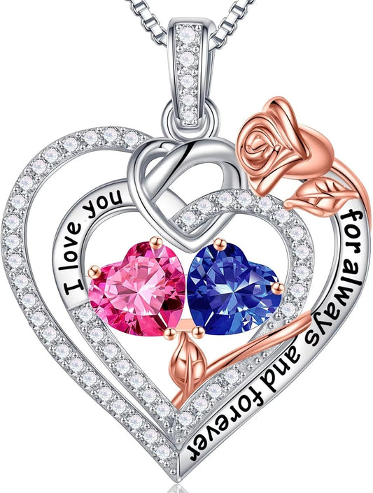 Iefil Christmas Gifts for Wife Women - 925 Sterling Silver Double Birthstone Necklace, Anniversary Birthday Gifts for Women, Jewelry Gift for Wife Girlfriend Mom Her