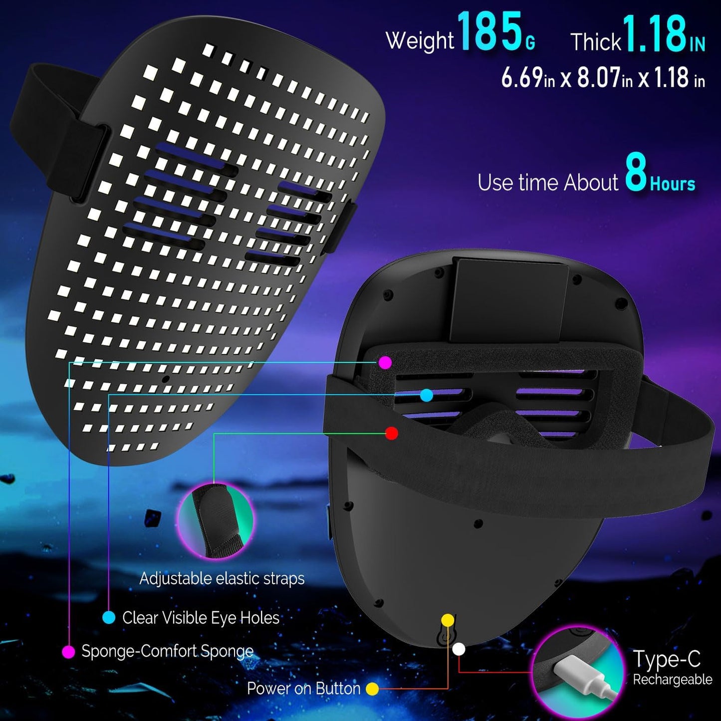 MEGOO Led Mask with Gesture Sensing | Light up Transforming Face Mask | Cool Digital Glow Mask | Perfect Gifts for Halloween Christmas Rave Dj Party Birthday