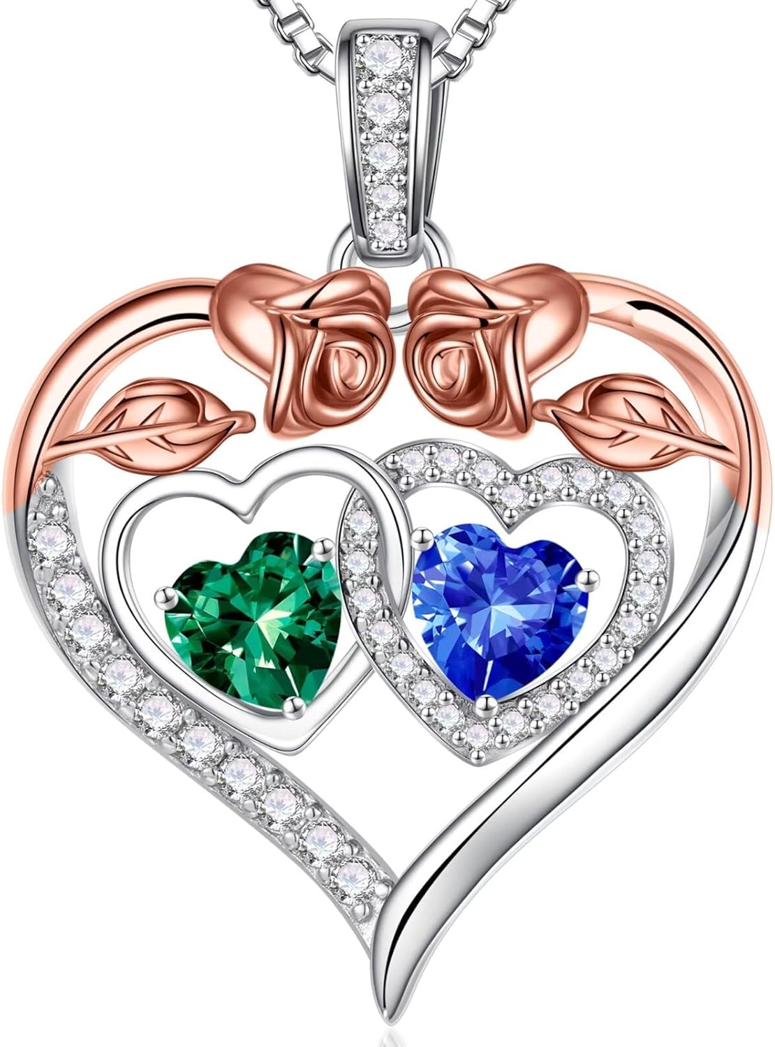 Iefil Double Birthstone Necklace Gifts for Wife Girlfriend Her Women, Birthstone Jewelry Gemstone Valentines Birthday Gifts for Her Women Wife Mom Grandma