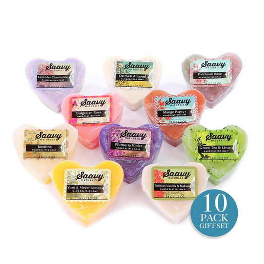 Saavy Naturals Bar Soap Organic, Plant-Based Ingredients - Made In USA Organic Bar Soap - Mini Soap Bars 10 Units Gift Set, Heart Shaped Artisan Natural Soap Bar