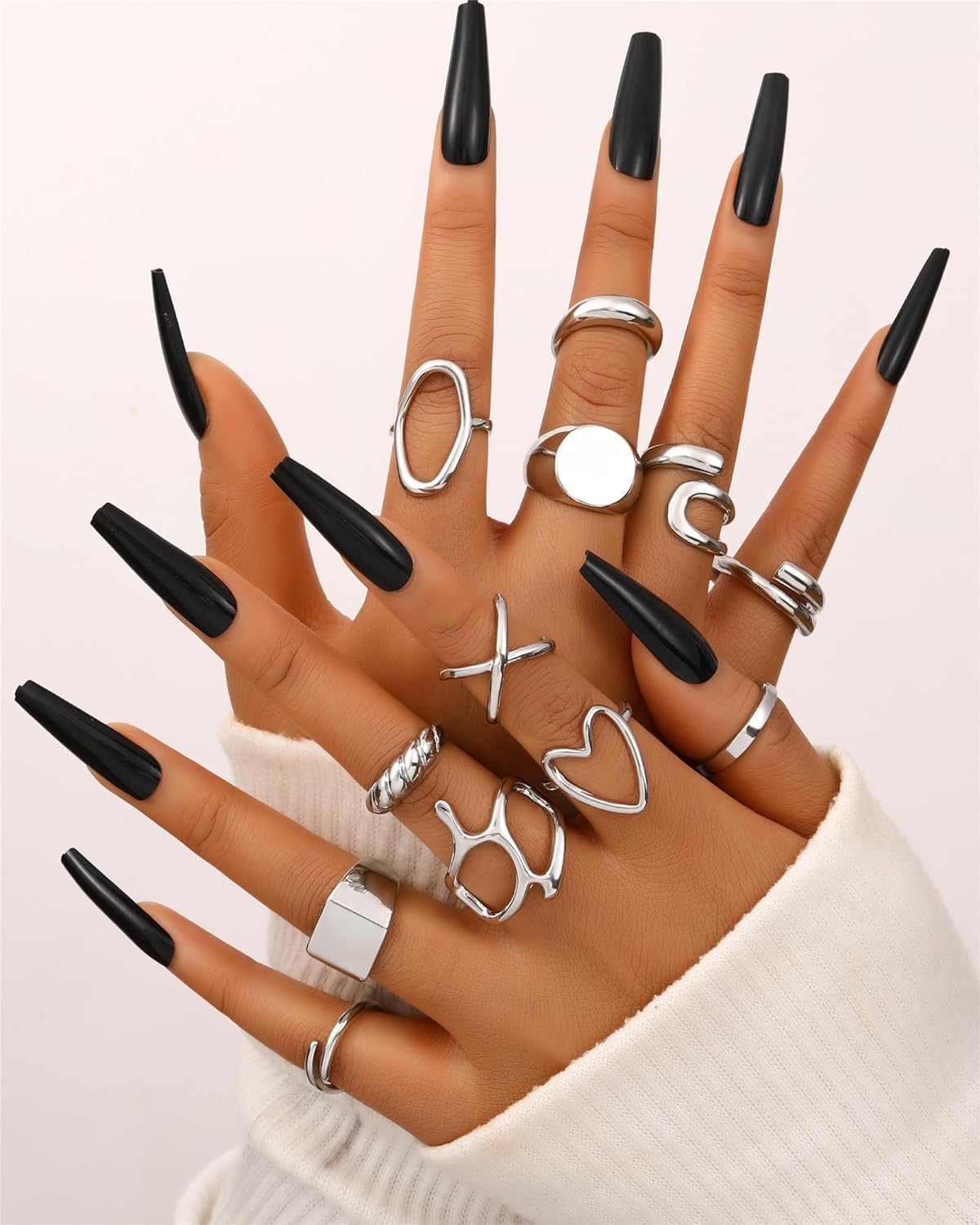 FAXHION 12PCS Gold Stackable Rings Set for Women, 18K Gold Plated Open Stacking Knuckle Ring, Adjustable Chunky Signet Band Statement Ring for Gift