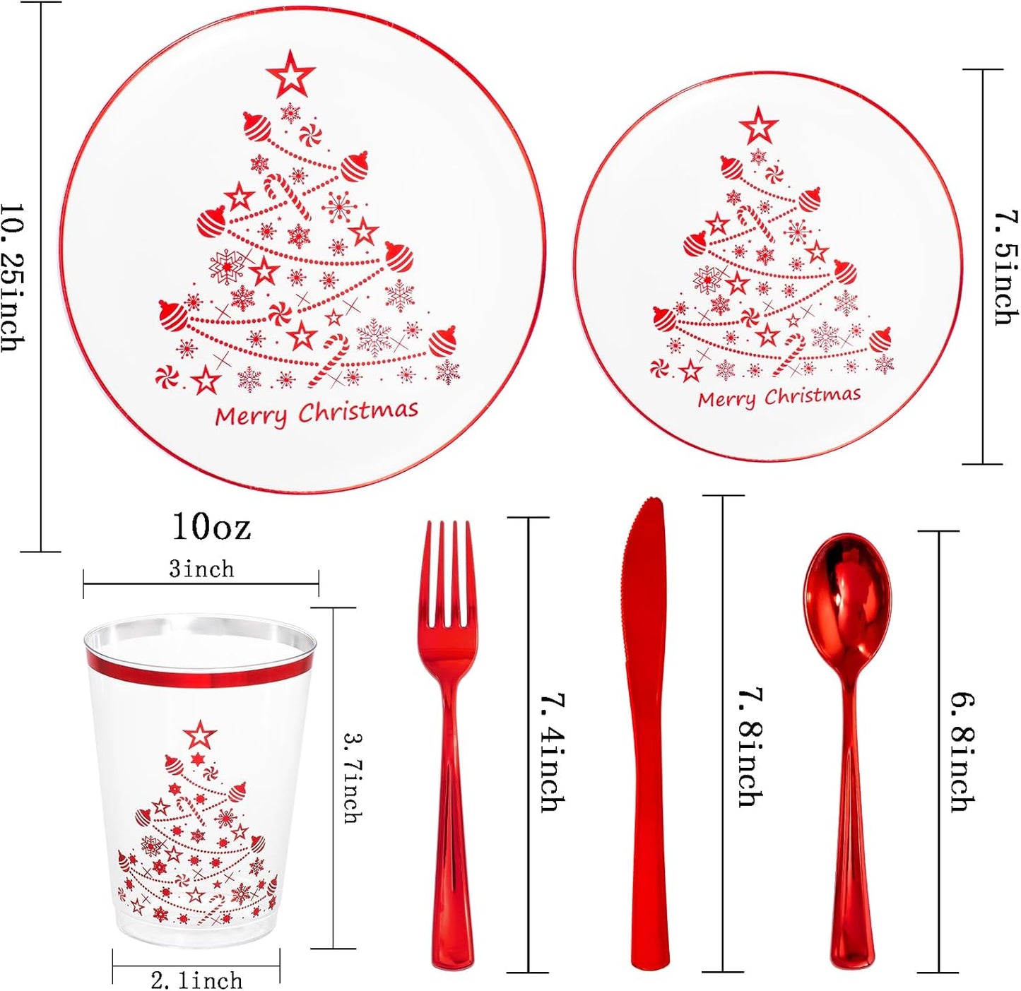 Supernal 150pcs Christmas Plastic Dinnerware Include Red Plastic Plates, Disposalbe Cups,Christmas Party Supplies,Red Plastic Silverware for Christmas Party and New Year
