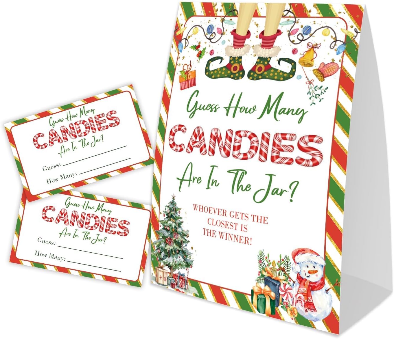 Christmas How Many Candy for Baby Shower Game, Christmas Party Decorations, Pack 1 Sign and 50 Game Cards, Christmas Baby Shower Games, Gender Neutral Party Supplies(sdtgyx03)