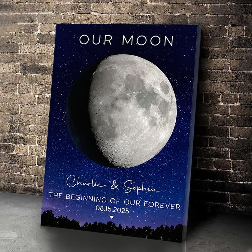 GABITA Personalized Wall Art for Couples, Anniversary Canvas for Couple Parent Grandparent, Our Moon Couple Gift Moon Phase Art Gift for Her Wedding Gifts Personalized Poster