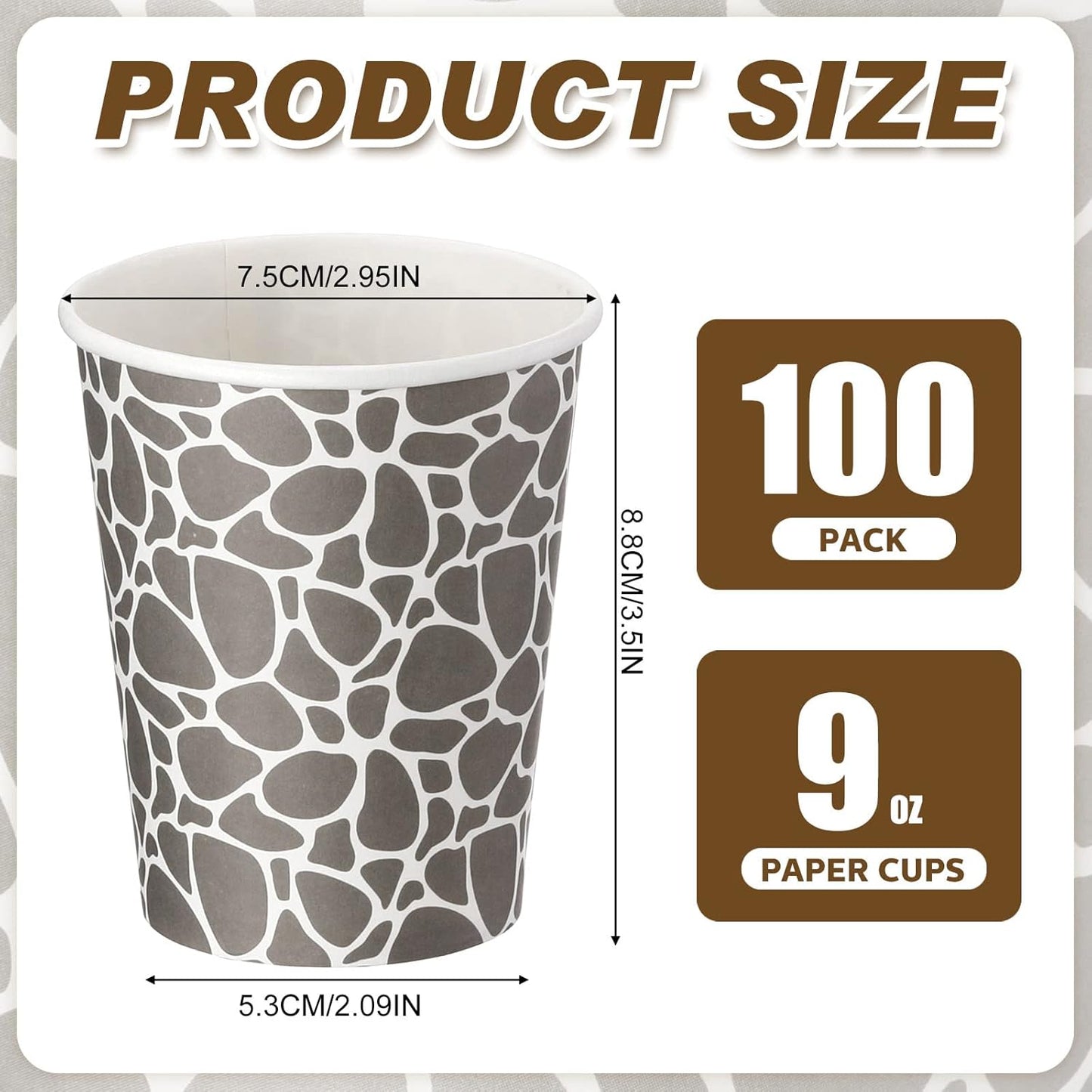 Patelai 100 Pack 9 oz Paper Disposable Coffee Cups 9 oz Geometric Hot or Cold Beverage Drinking Cup for Water Juice Coffee or Tea