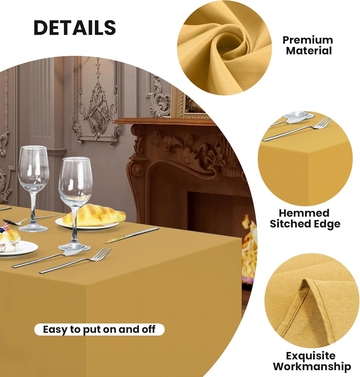 Ascoza 2 Pack Fitted Tablecloth for 4 Foot Rectangle Tables 48 x 24 Inch Gold Table Covers Water Resistant Polyester Table Cloth for Wedding, Parties,Display, Trade Show (Gold)