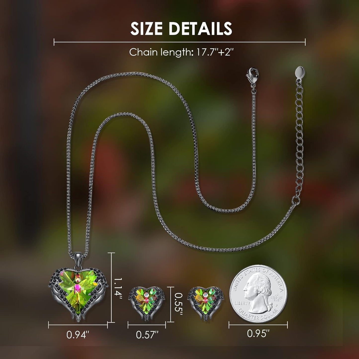 CDE Mothers Day Jewelry Set for Women, Angle Wing Heart Pendant Necklaces and Earrings with Birthstone， Birthday/Anniversary Christmas Jewelry Gift for Women Wife Her