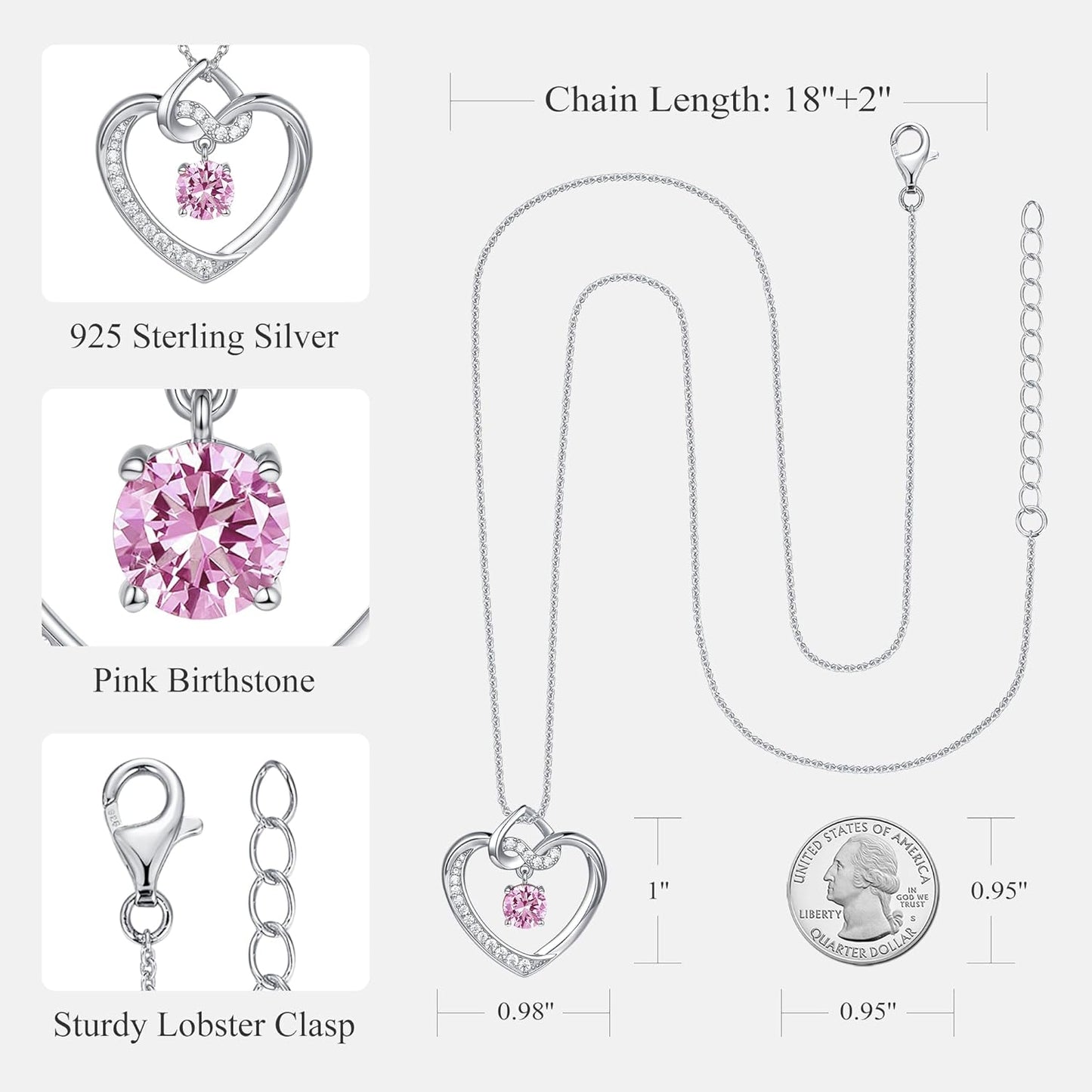 Heart Birthstone Necklaces Gifts for Women Wife, Jewelry for Women Wedding Anniversary Birthday Gifts for Wife Girlfriend Mom Christmas Valentines Gifts S925 Sterling Silver