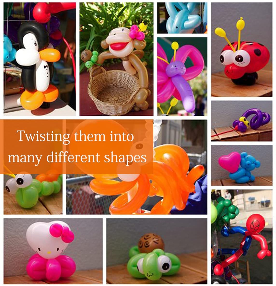 Latex Twisting Balloons, 260Q Animal Magic Long Balloons Assorted Color with Pump for Animal Shape Party, Clowns, Wedding Decoration Party Supplies (100 Pack)