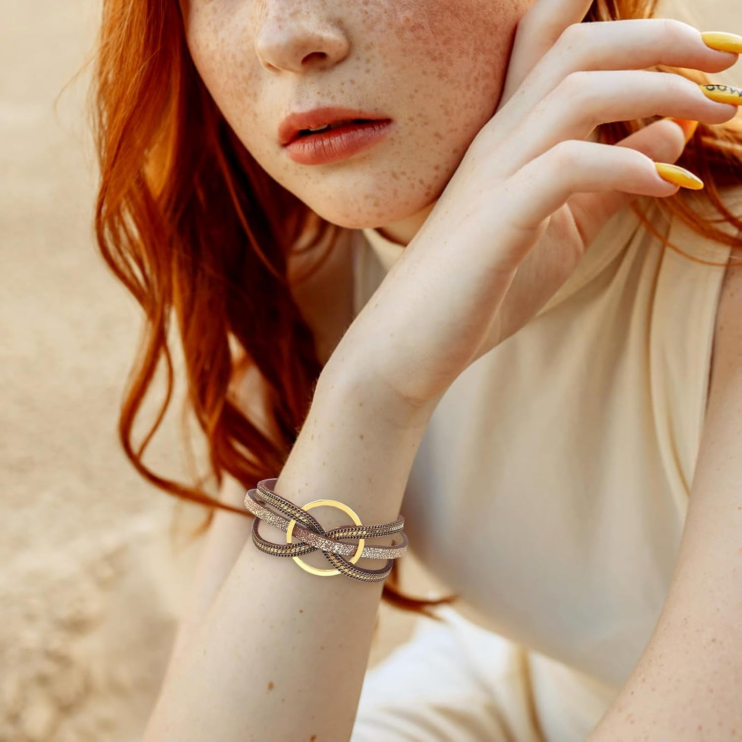 Fesciory Leopard Bracelet for Women, Boho Leather Wrap Multi-Layer Pearl Crystal Bracelet Bangle Jewelry