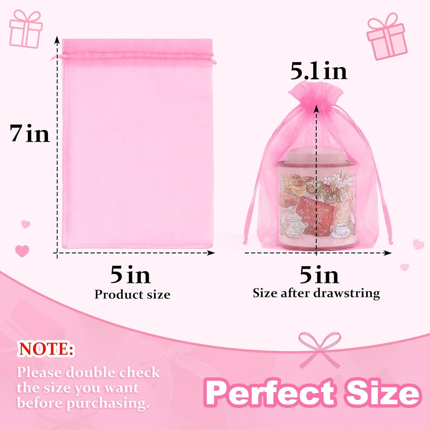 Crweety 50 Pcs Pink Organza Bags 5x7 Inch, Premium Mesh Gift Bags for Wedding Baby Shower Party Favors, Small Mesh Bags Drawtring for Candy Jewelry Gifts, Cute Sachet Bags