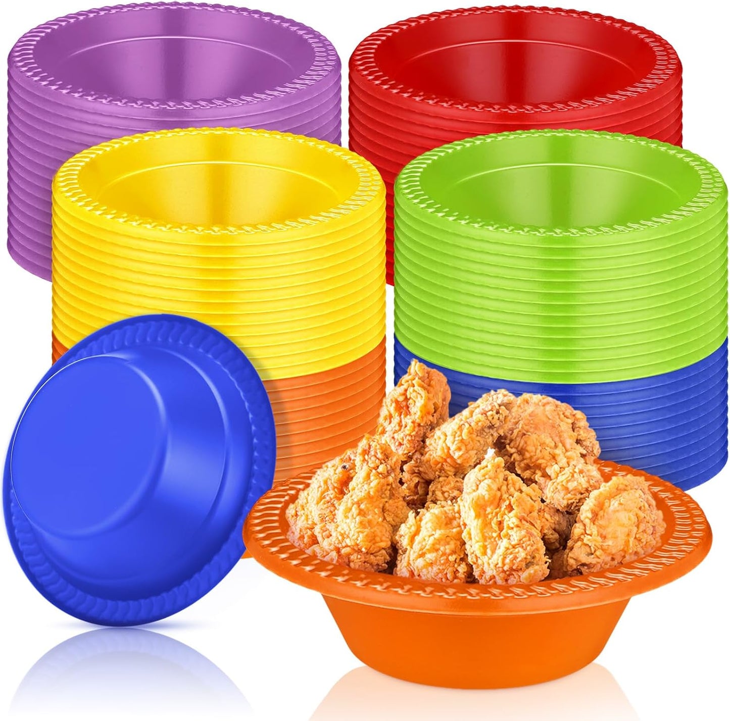 Lallisa 100 Pcs 12oz Rainbow Disposable Plastic Bowls Dessert Cups Ice Cream Snack Salad Soup Food Serving Bowls for Party Favor Picnic