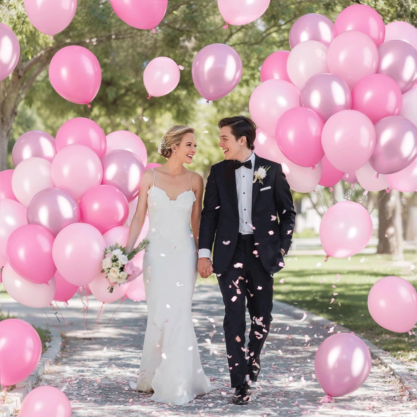 Pink Balloon Set, 60pcs 12-inch Metallic Pink Balloons Hot Pink and Light Pink Balloons Baby Pink Party Balloons Perfect for Girls' Birthdays Baptisms and Wedding Parties