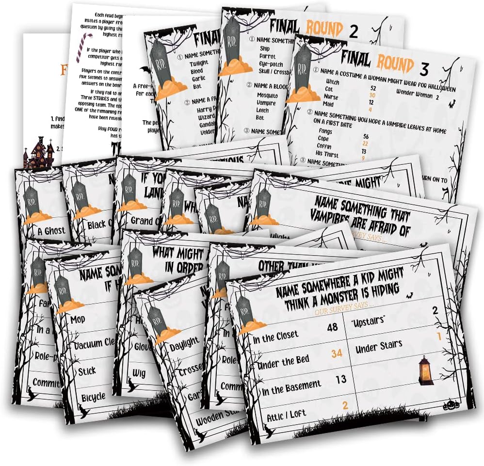 Halloween Friendly Feud Quiz, Halloween Party Game Activity, Feud Trivia Quiz - 001I