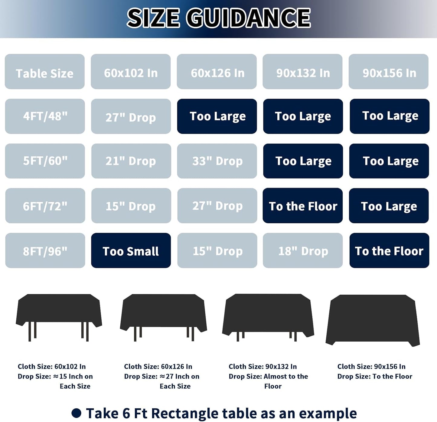 PureFit 6 Pack Rectangle Black Table Cloths 90 x 132 Inch for 8Ft Tables, Stain and Wrinkle Resistant Table Linens for Home Use, Wedding, Party, Banquet and Camping