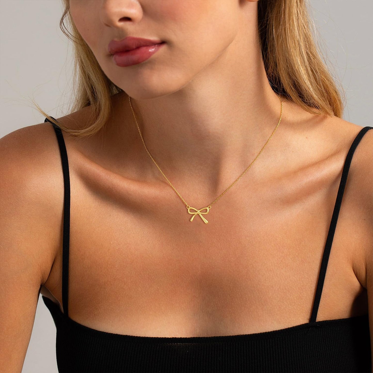 Stocking Stuffers for Women Dainty Bow Necklace 14K Gold Plated Cute Choker Small Pendant Charm Necklaces Teen Gift Trendy Stuff Personalized Jewelry Christmas Gifts