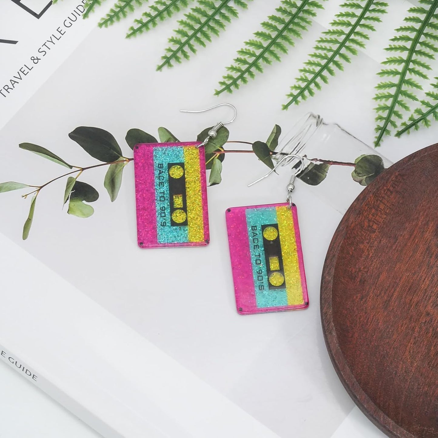 90s 80s Earrings for Women Retro Cassette Tape Earrings Acrylic Radio Tape Drop Dangle Earring for Halloween Cosplay Glow Party Music Festival Costume Accessories