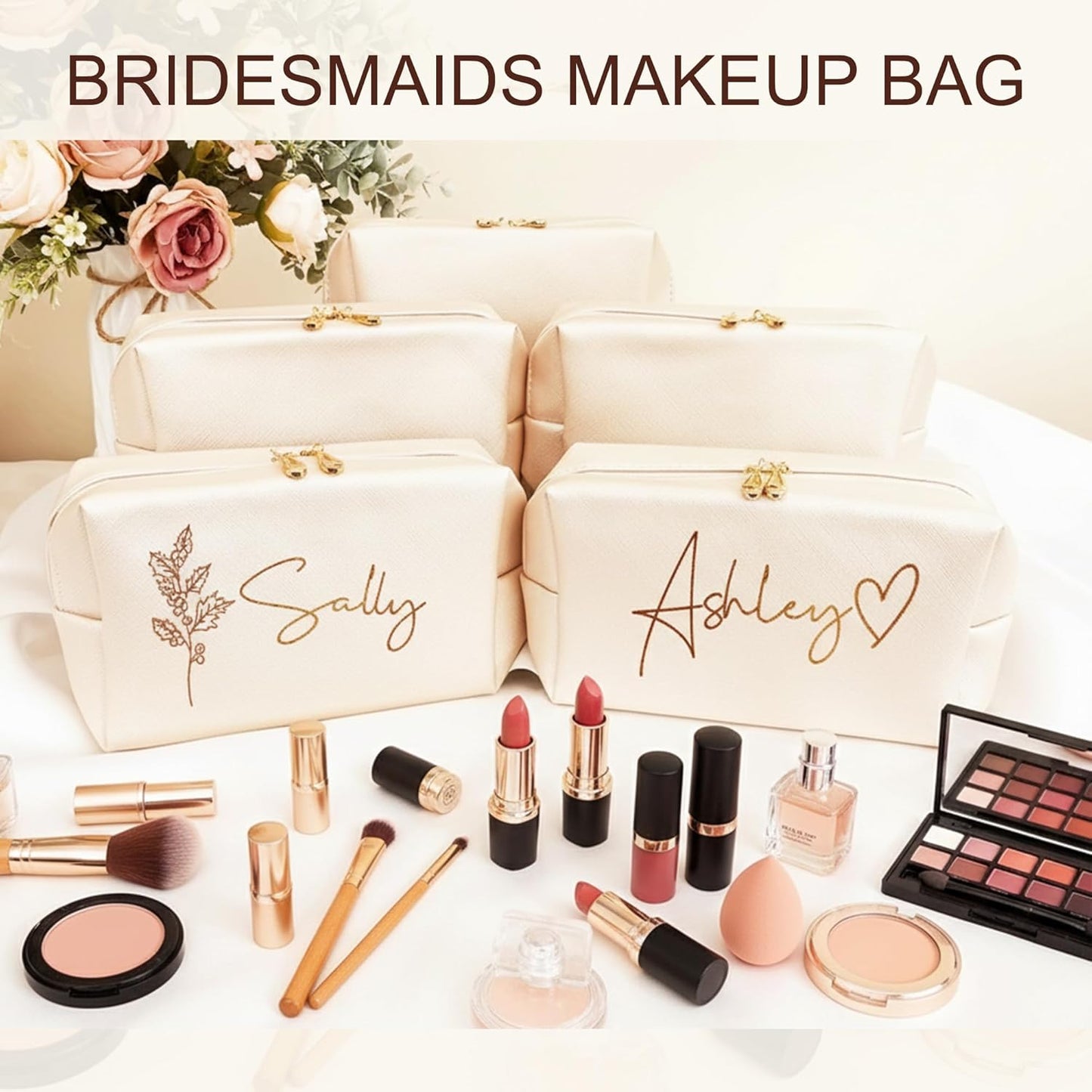 DayOfShe Personalized Name Makeup Bag for Bridesmaid Gifts Bridal Shower Wedding Gifts Custom Toiletry Bag Cosmetic Bag for Best Friend Birthday Gifts