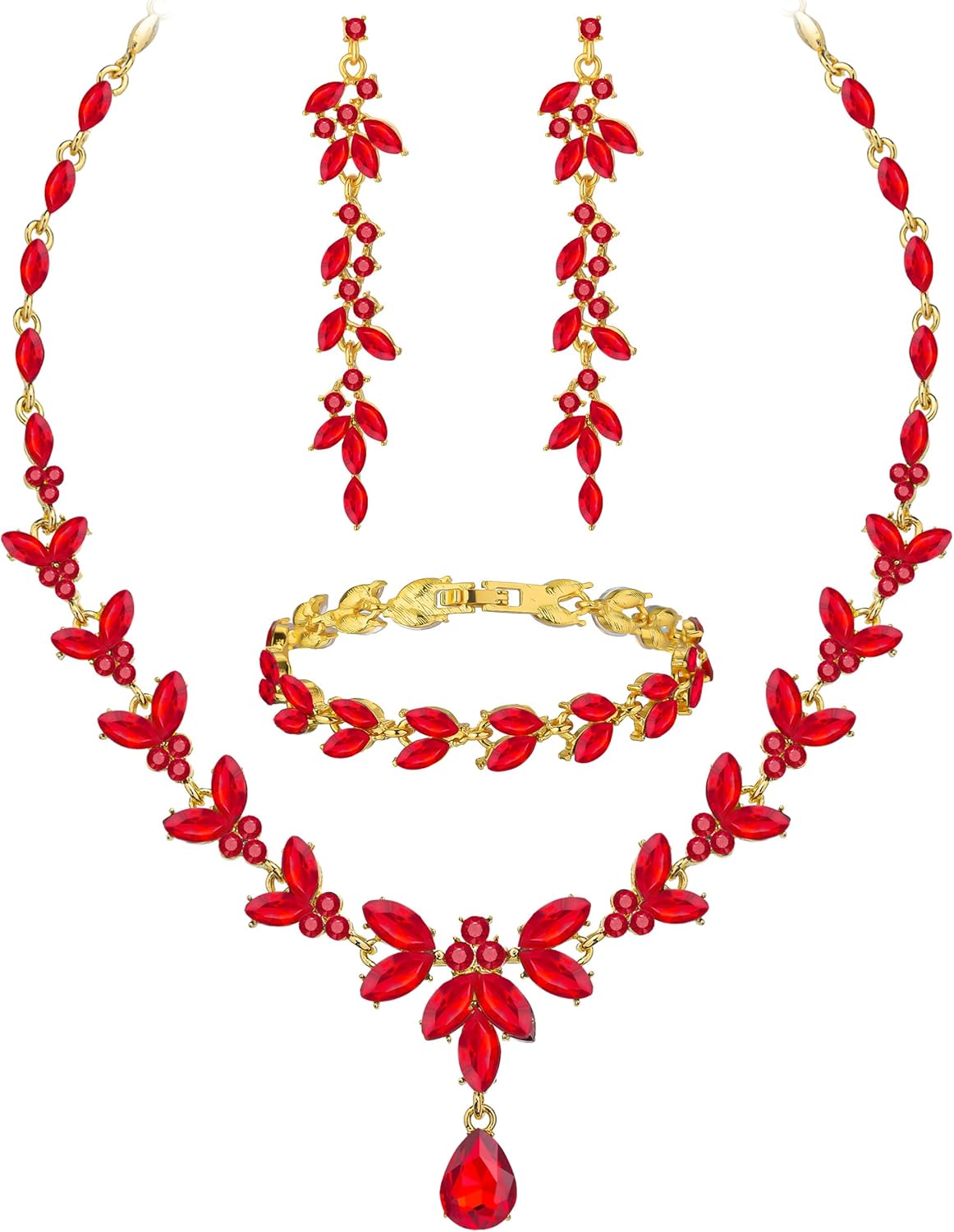 Wedding Jewelry Sets for Bride Bridesmaid Bridal Jewelry Set for Women Wedding Crystal Necklace Earrings Bracelet Set for Party Prom Jewelry