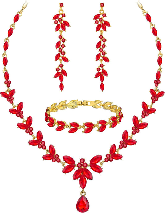 Wedding Jewelry Sets for Bride Bridesmaid Bridal Jewelry Set for Women Wedding Crystal Necklace Earrings Bracelet Set for Party Prom Jewelry