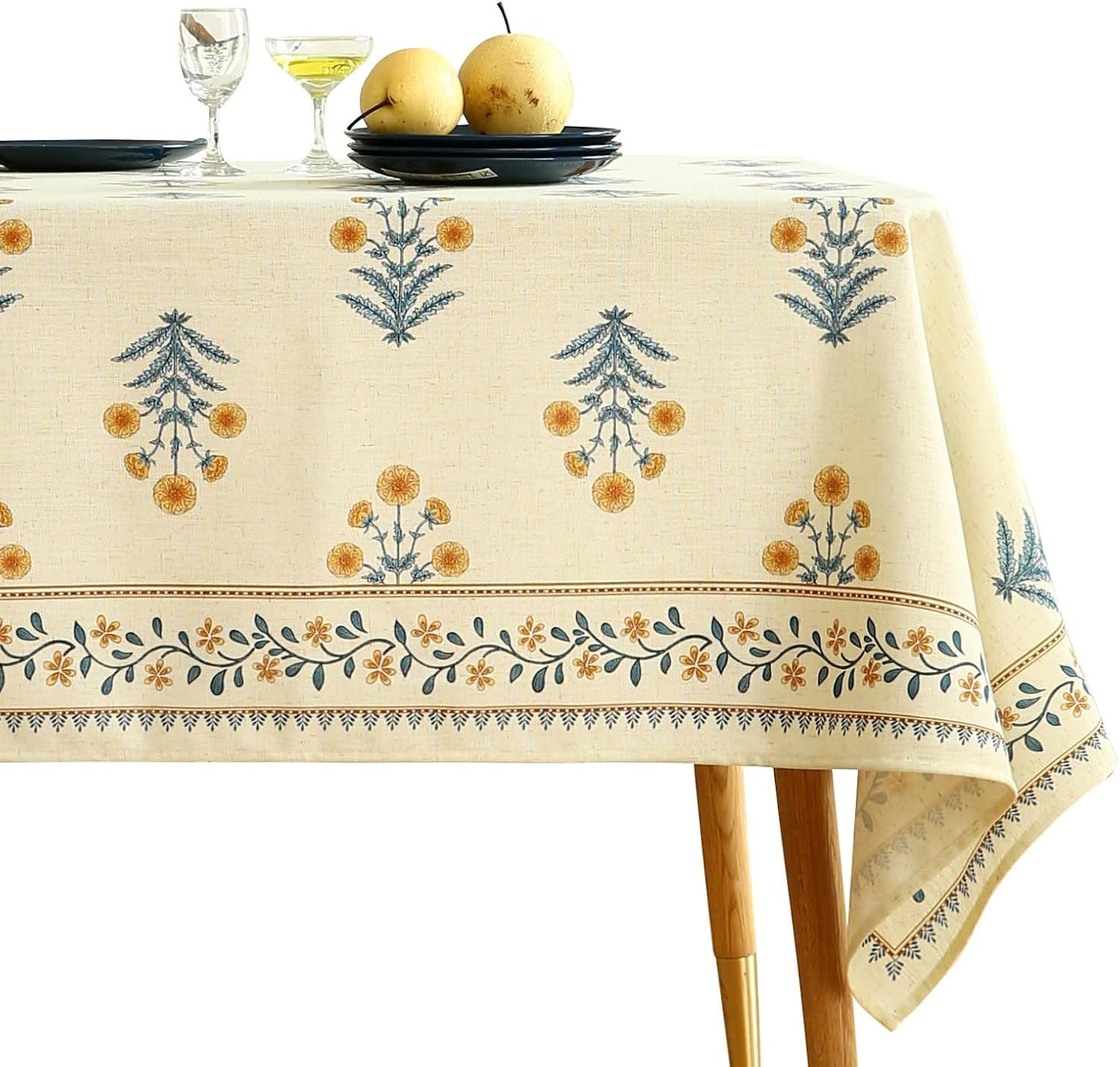 ISAENNE Designer French Pale Yellow Square Tablecloth,Linen Floral Table Cloth,Fall Wrinkle Resistant Decor Tablecloths for Dining Thanksgiving Banquet Kitchen Party,67"*67"-Estevan A