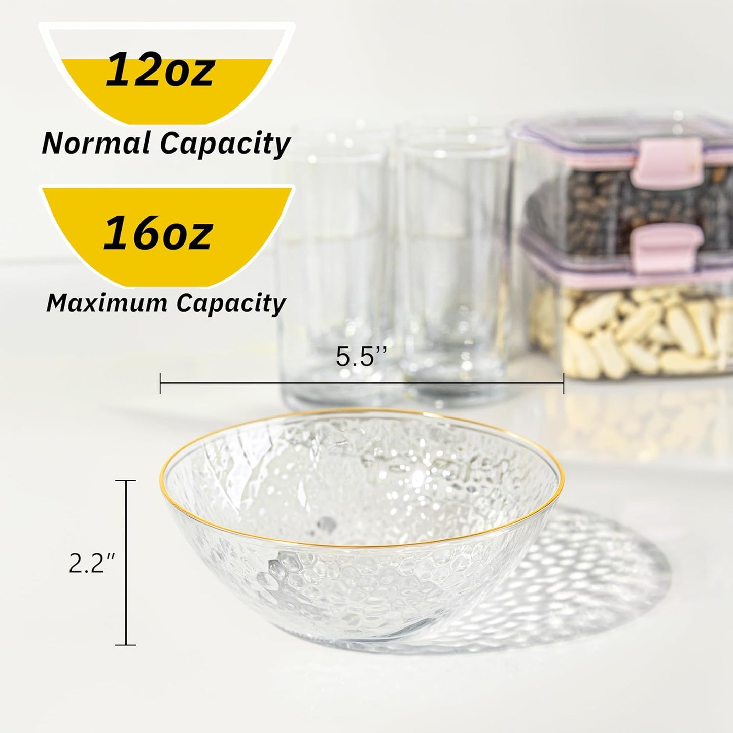 Rubtlamp 30 Pack Clear Disposable Bowls, Clear Plastic Bowls with Gold Rim, 12-16oz Premium Heavy Duty Plastic Dinner Bowls for Party, Wedding and Holiday