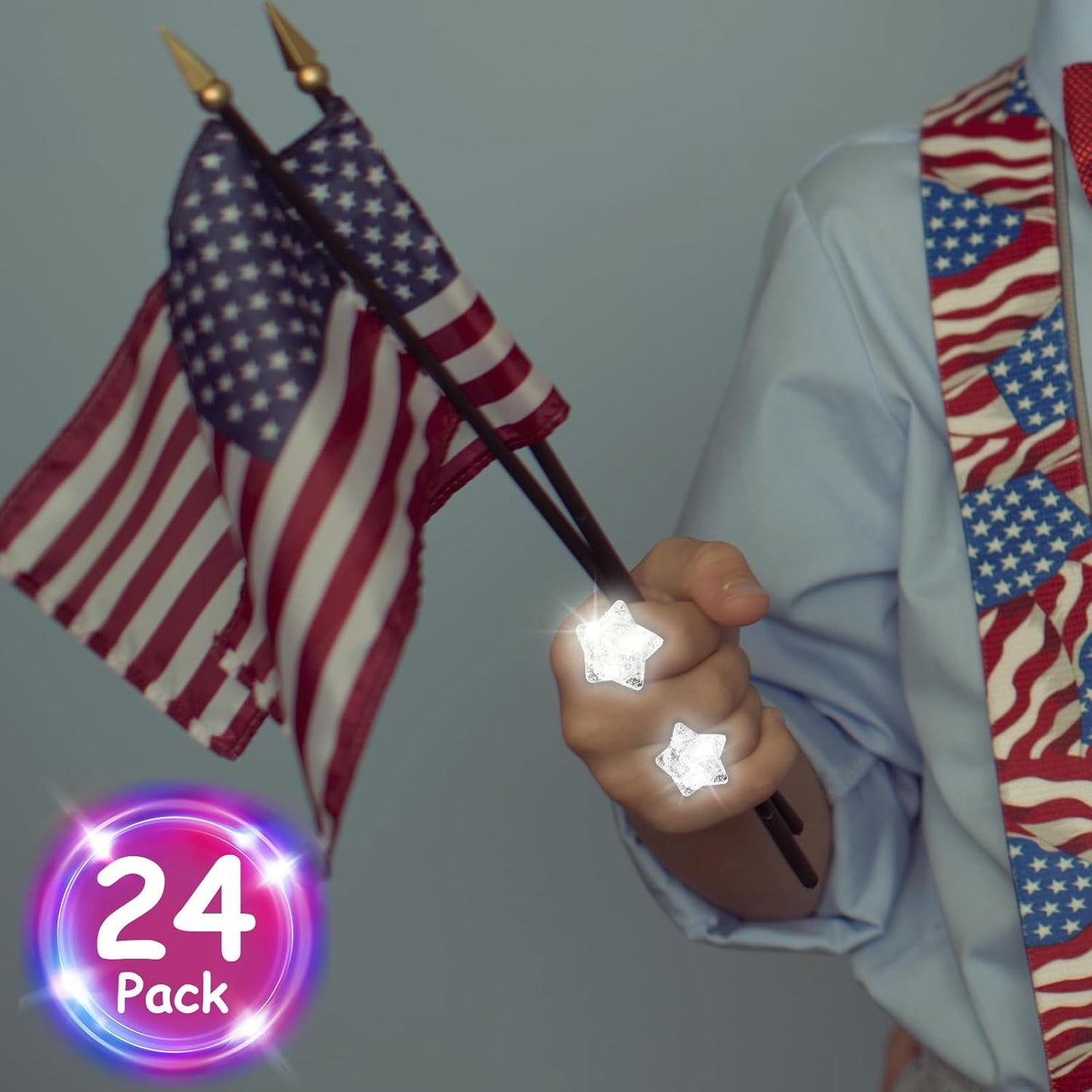 24 Pack Light Up Star Rings Glow in the Dark Party Flashing LED Jelly Finger Rings for July 4th,Halloween,Christmas,Concert,Goodie Bag Fillers,Raves