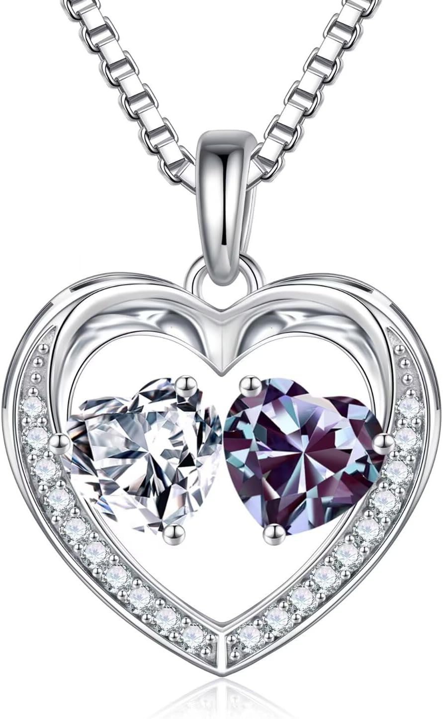 Iefil Christmas Gifts for Wife - 925 Sterling Silver Birthstone Necklace, Anniversary Birthday Gifts for Women, Stocking Stuffers for Women Wife Mom Daughter