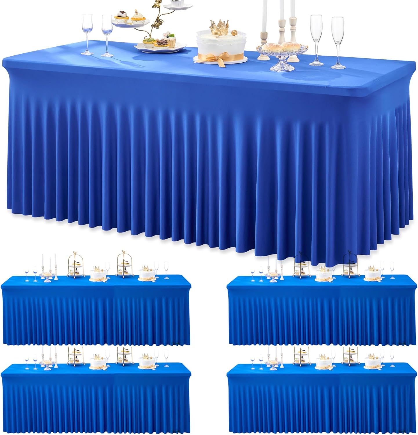 4 Pack Spandex Royal Blue Tablecloths for 6 Foot Rectangle Tables, Wrinkle Free Fitted Table Cloths 6ft Stretchy Table Clothes for Parties Weddings Birthday Banquet Baby Shower