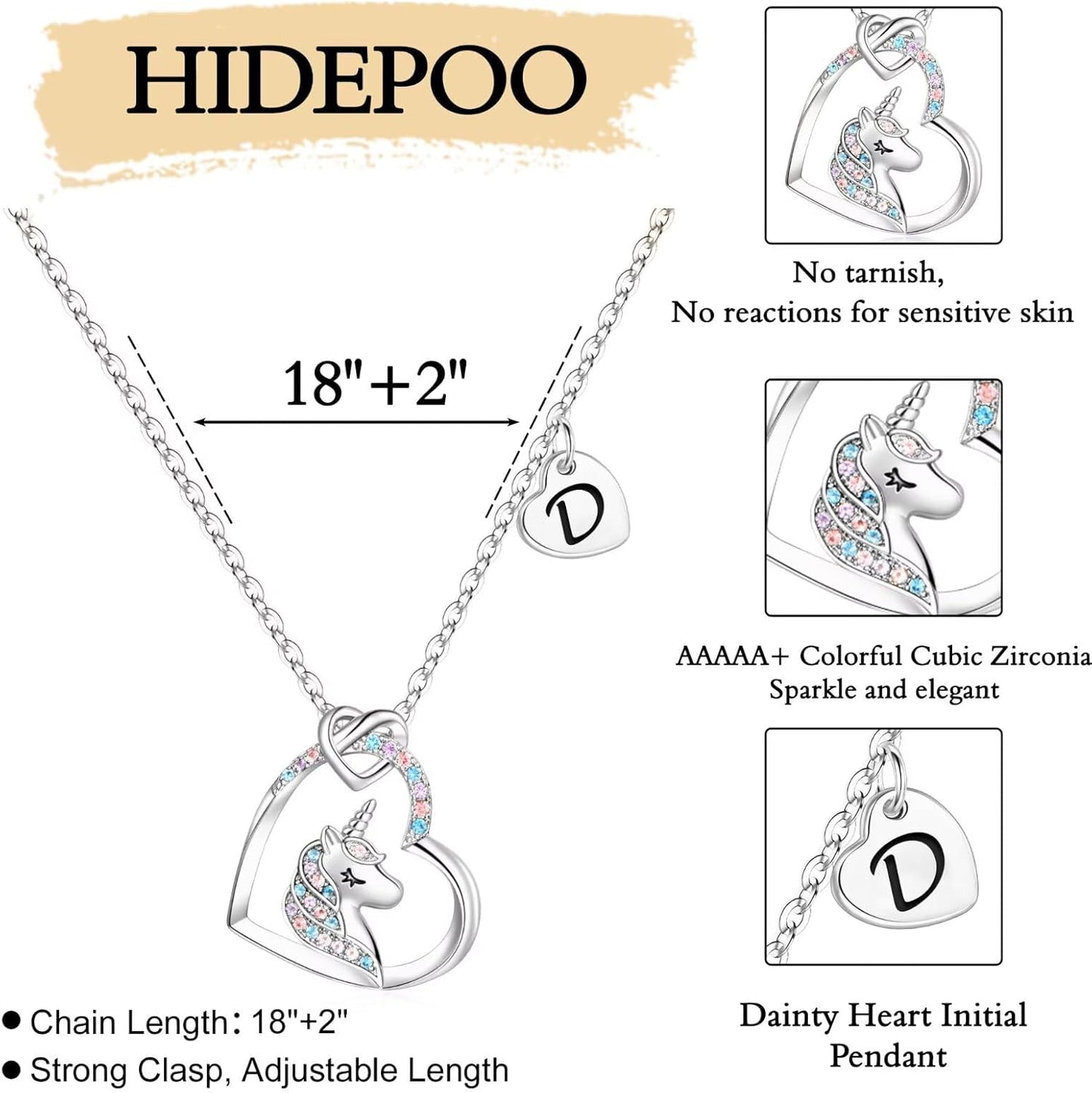Hidepoo Stocking Stuffers for Teen Girls Kids - Colorful CZ Heart Pendant Initial Unicorn Necklaces for Girl Jewelry Birthday Gift Christmas Gifts for Grandkids Girls Kid