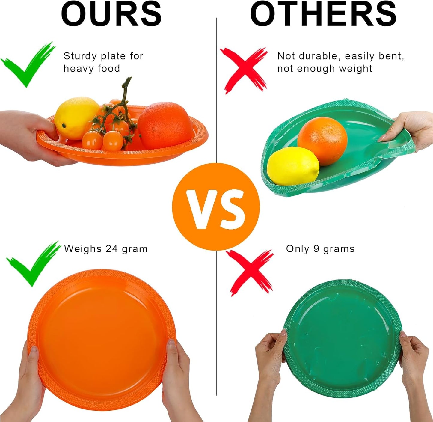 WELLIFE Orange Plastic Plates 10 Inch 50 Count Disposable Plate Thanksgiving Plates for Party, Large Big Plate for Dinner Party Supplies Thanksgiving Birthday Camping BBQ