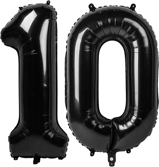 Black Number 10 Balloon 40 inch, 10 Number Balloons, 10th Black Birthday Decorations, 10 Year Old Girls Boys Party Supplies